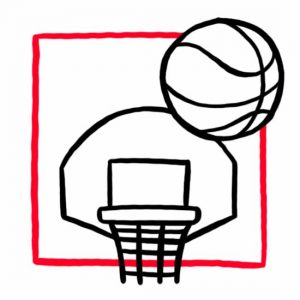 Illustration eines Basketballs mit Basketballkorb als Symbol für den Sportplatz