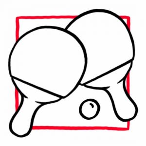 Illustration von zwei Tischtennisschlägern mit Tischtennisball als Symbol für Tischtennis