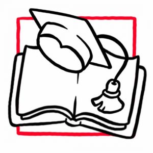 Illustration eines Buches mit Doktorhut als Symbol für den Lernraum